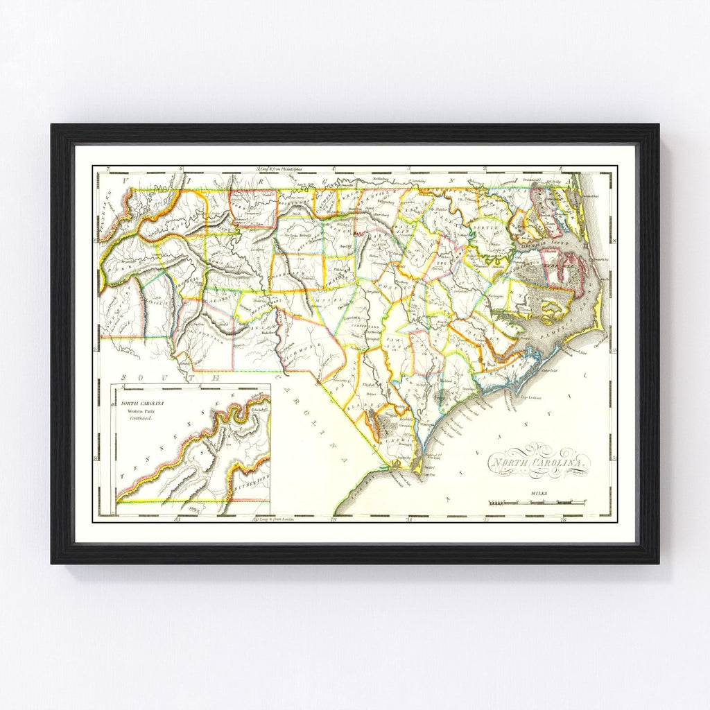 Vintage Map of North Carolina 1814
