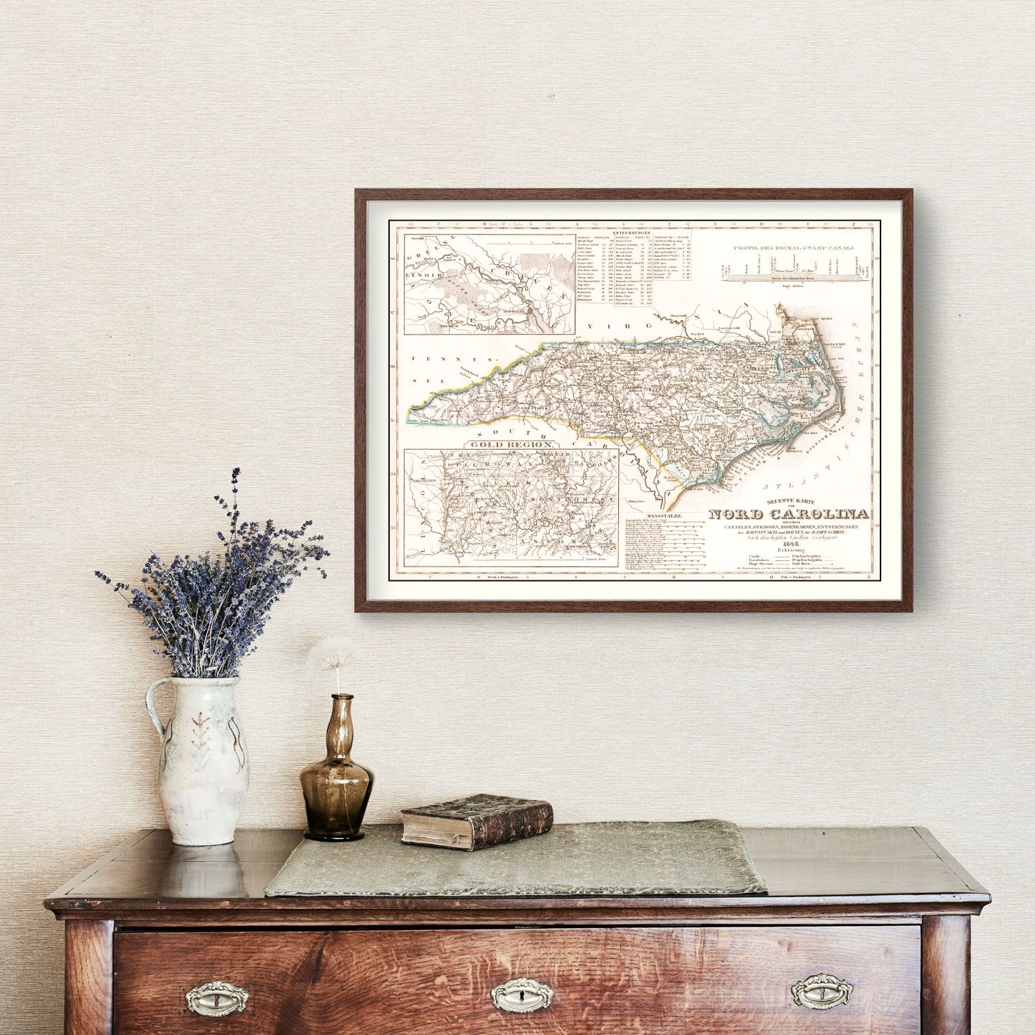 Vintage Map of North Carolina 1845