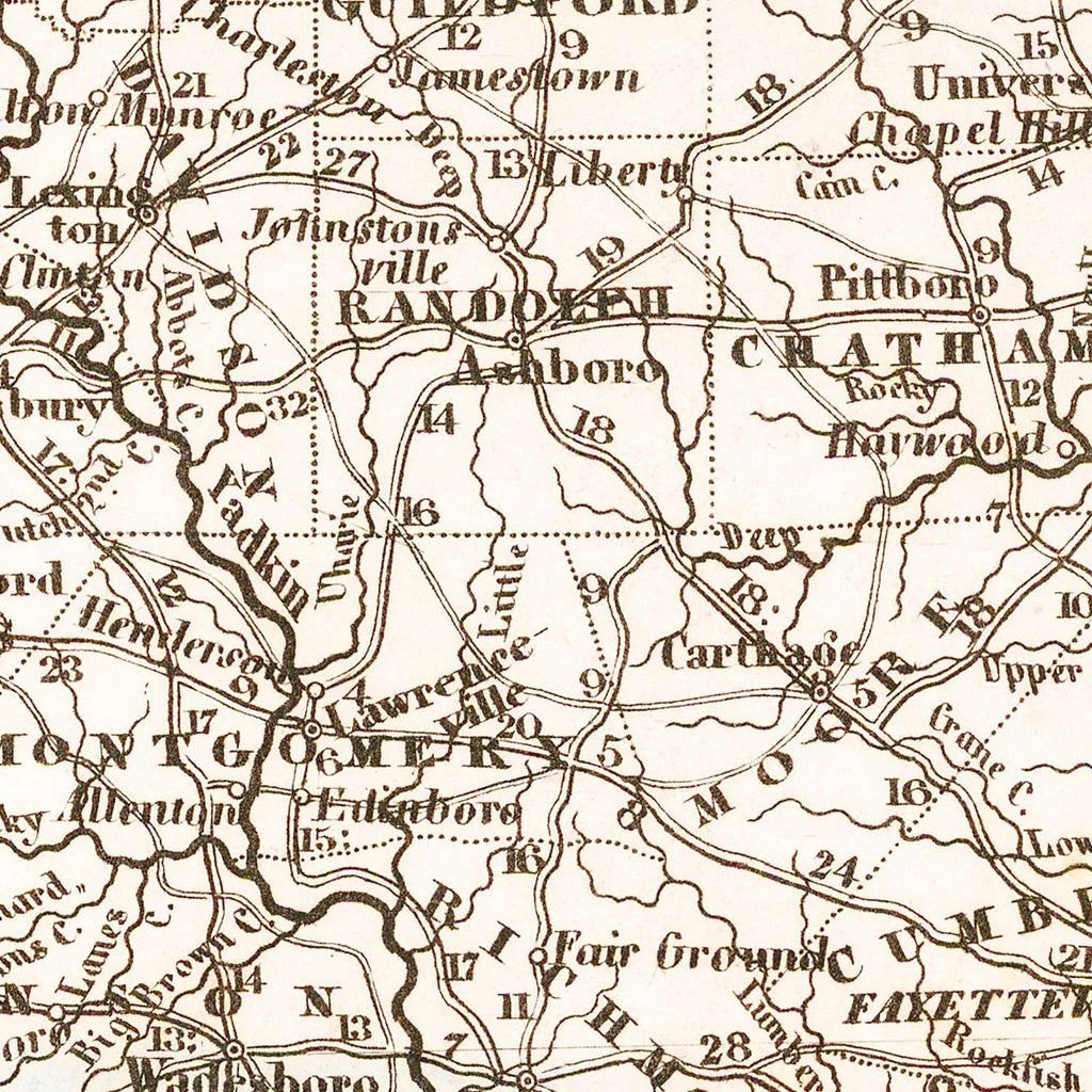Vintage Map of North Carolina 1845