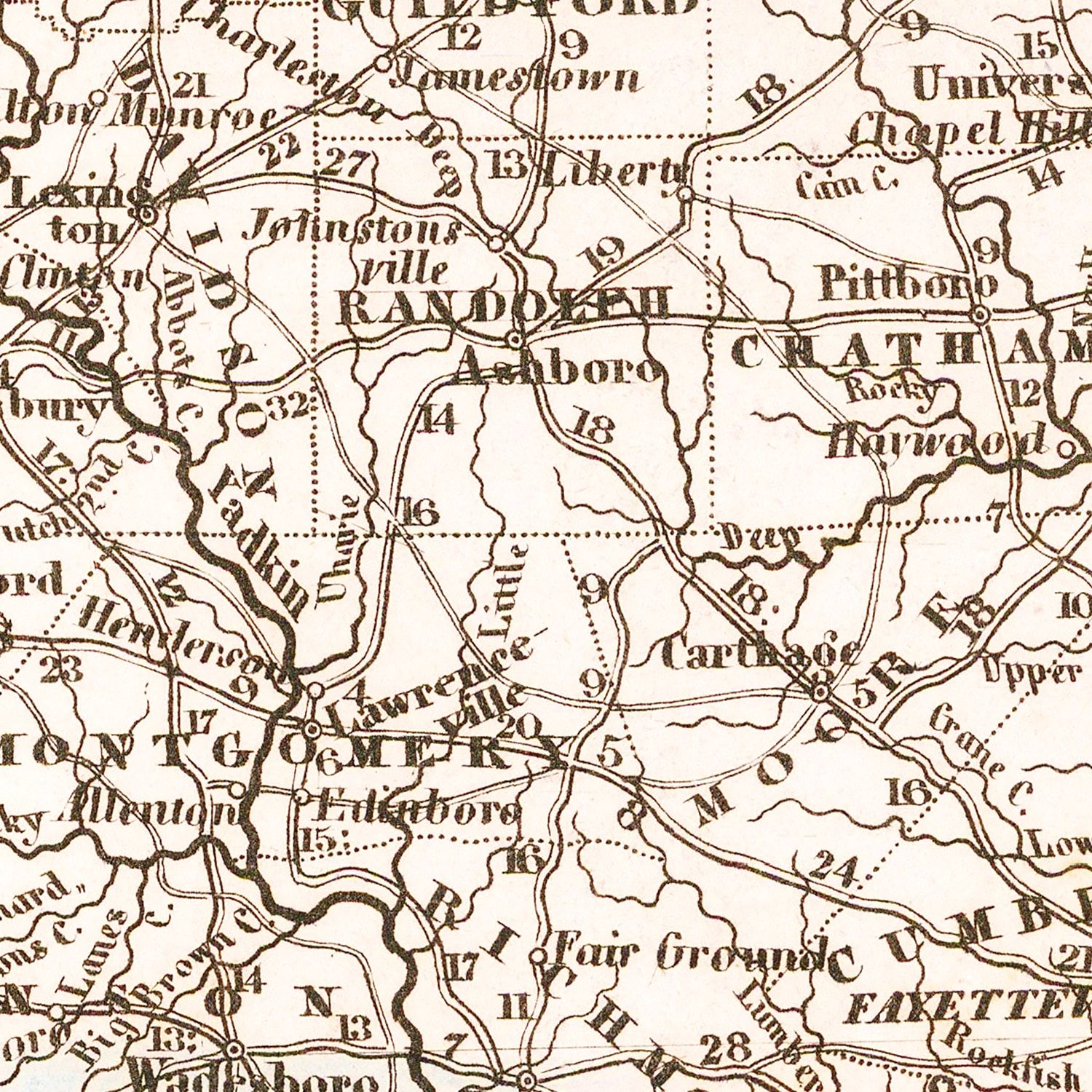 Vintage Map of North Carolina 1845