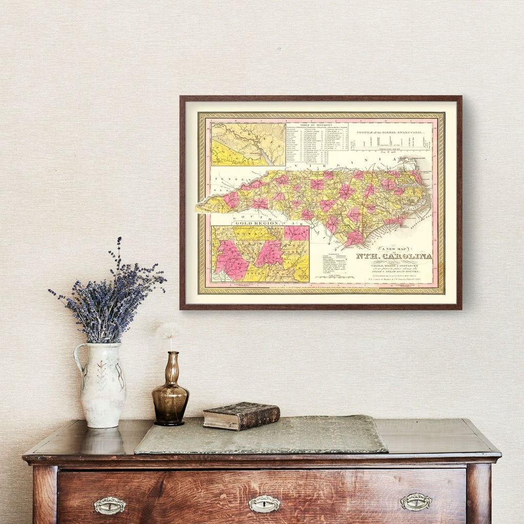 Vintage Map of North Carolina 1847