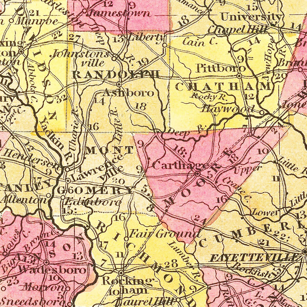 Vintage Map of North Carolina 1847