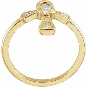 14K Yellow Gold Natural Ethiopian Opal & .04 CTW Natural Diamond Ankh Cross Ring