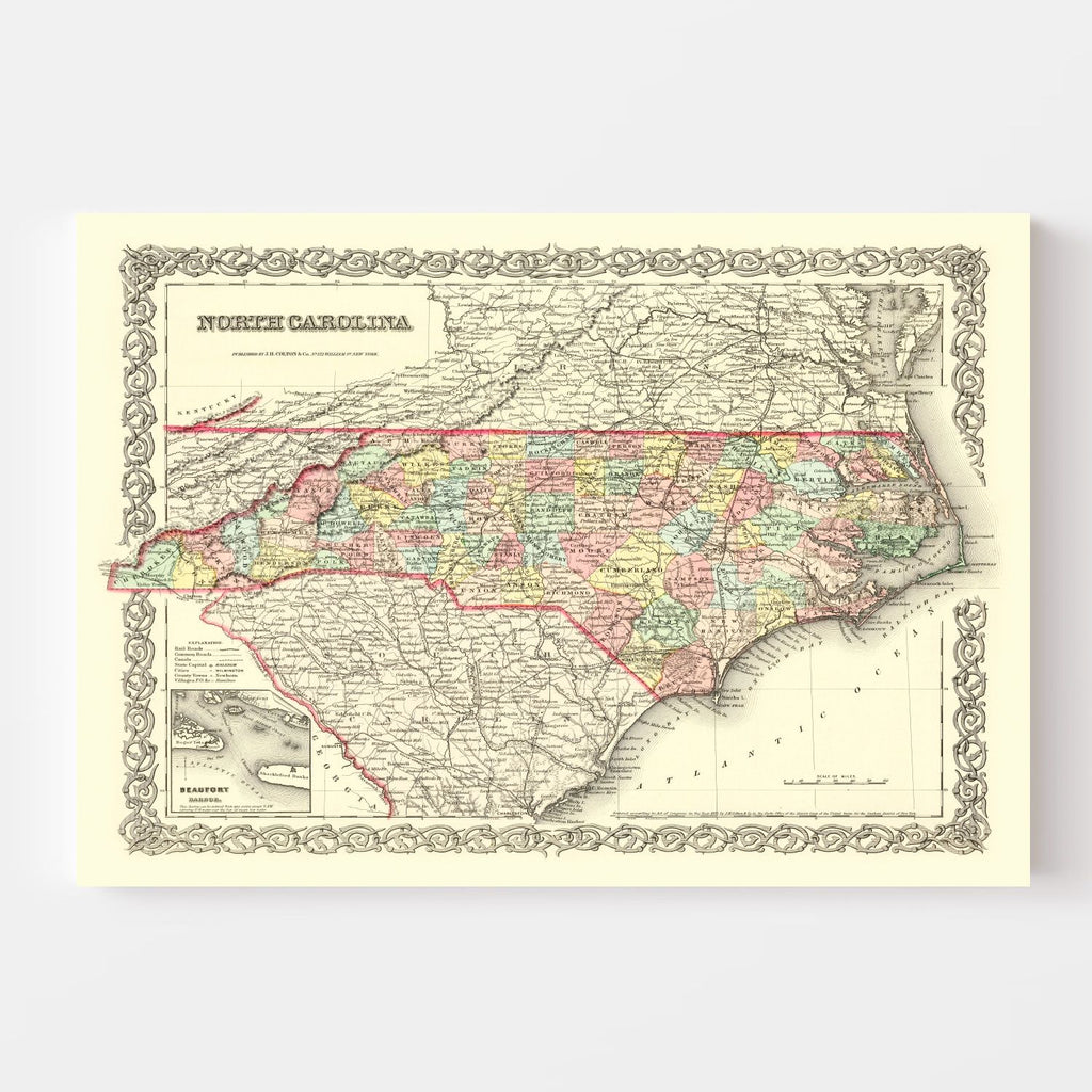 Vintage Map of North Carolina 1856