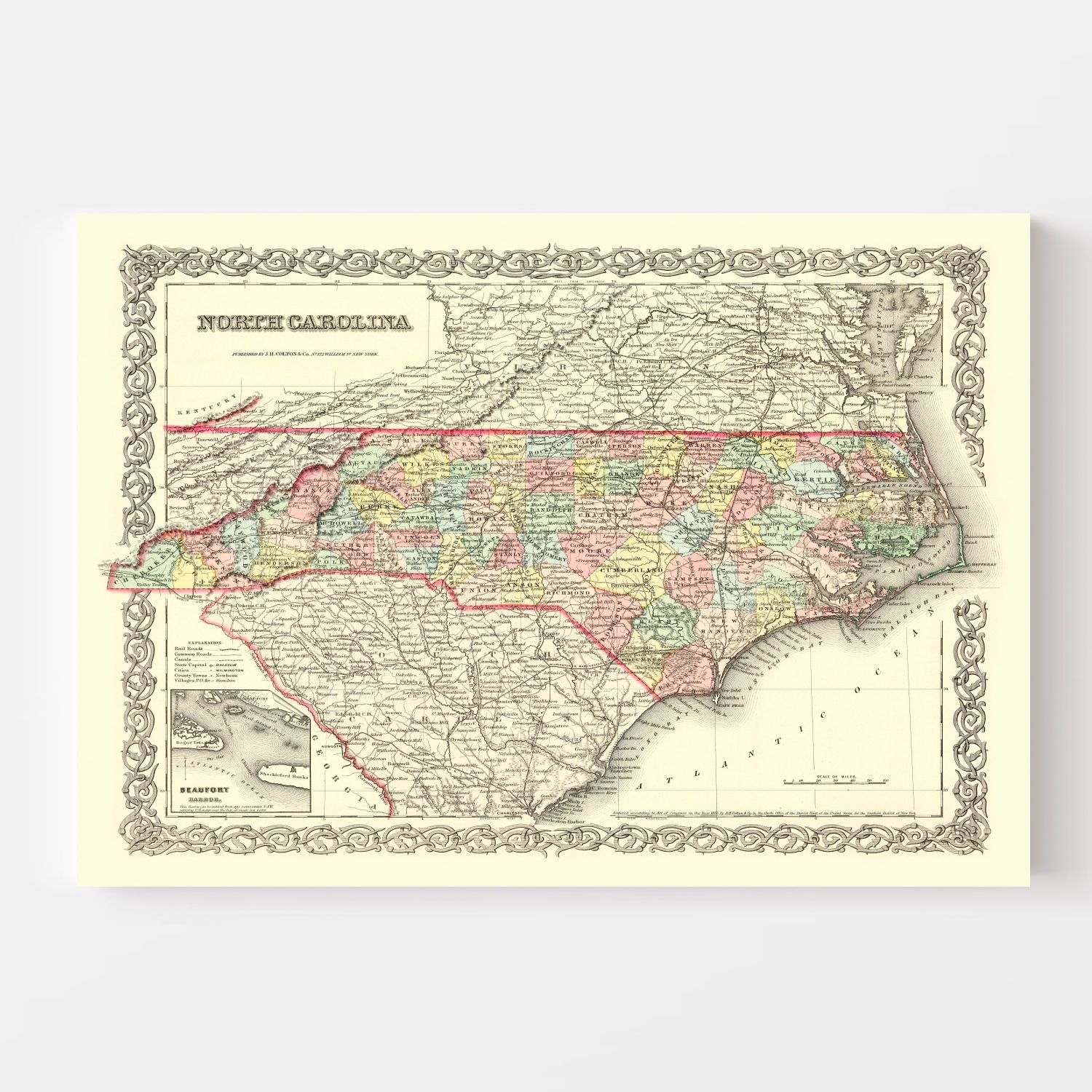 Vintage Map of North Carolina 1856