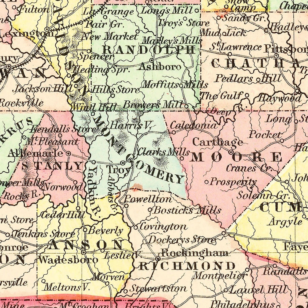 Vintage Map of North Carolina 1856