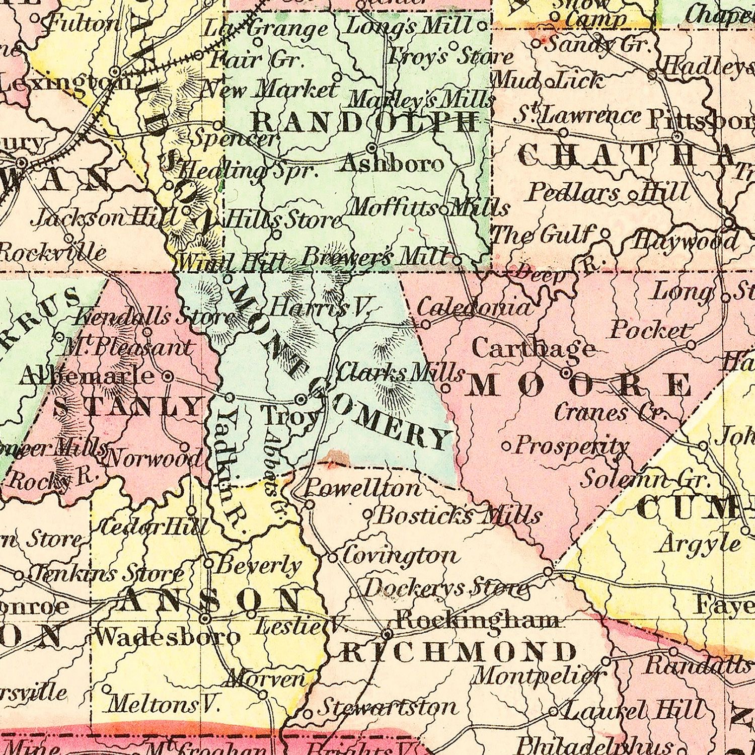 Vintage Map of North Carolina 1856