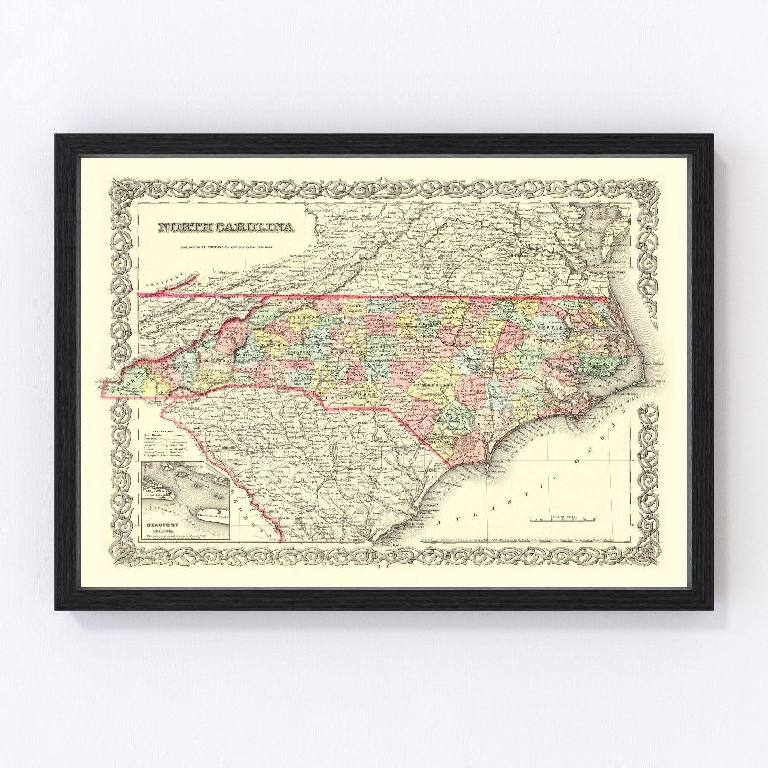 Vintage Map of North Carolina 1856