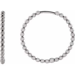 14K White Gold Beaded 20 mm Hoop Earrings