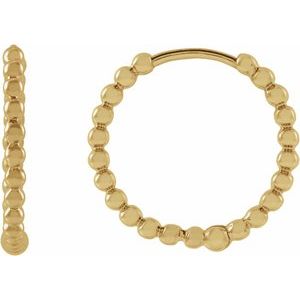 14K Yellow Gold Beaded 15 mm Hoop Earrings