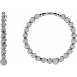 14K White Gold Beaded 15 mm Hoop Earrings