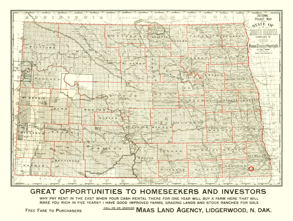 Vintage Map of North Dakota 1902