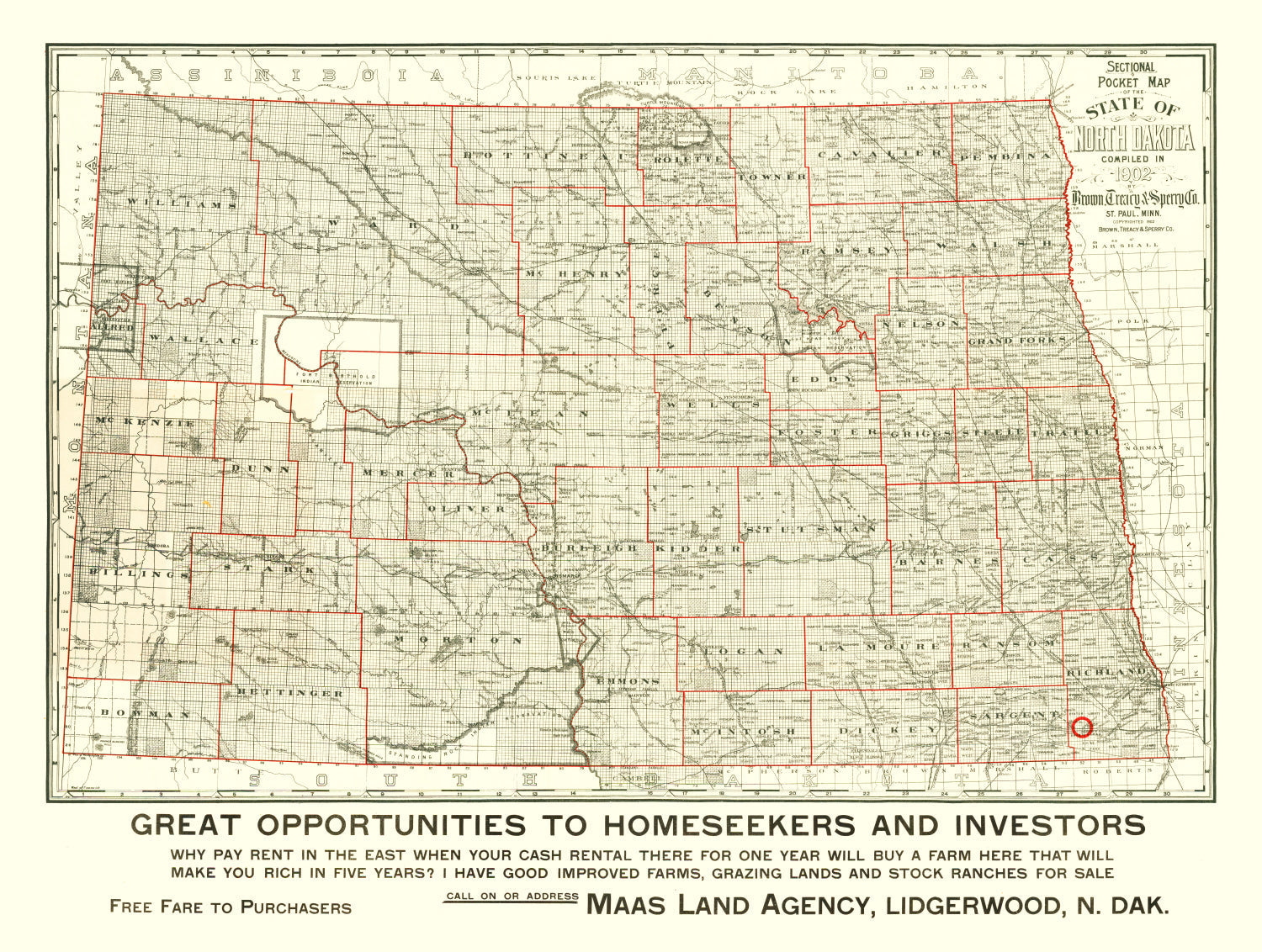 Vintage Map of North Dakota 1902