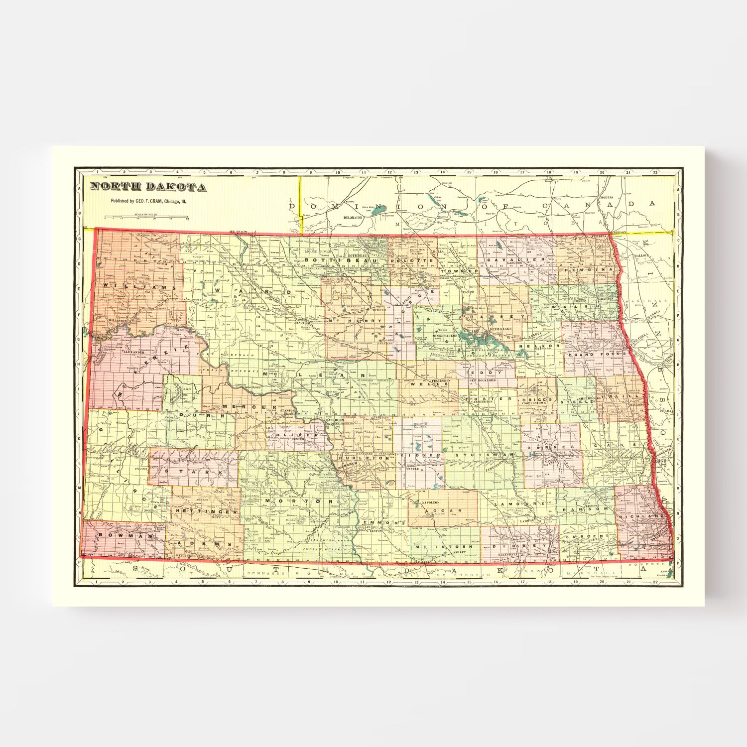 Vintage Map of North Dakota 1909