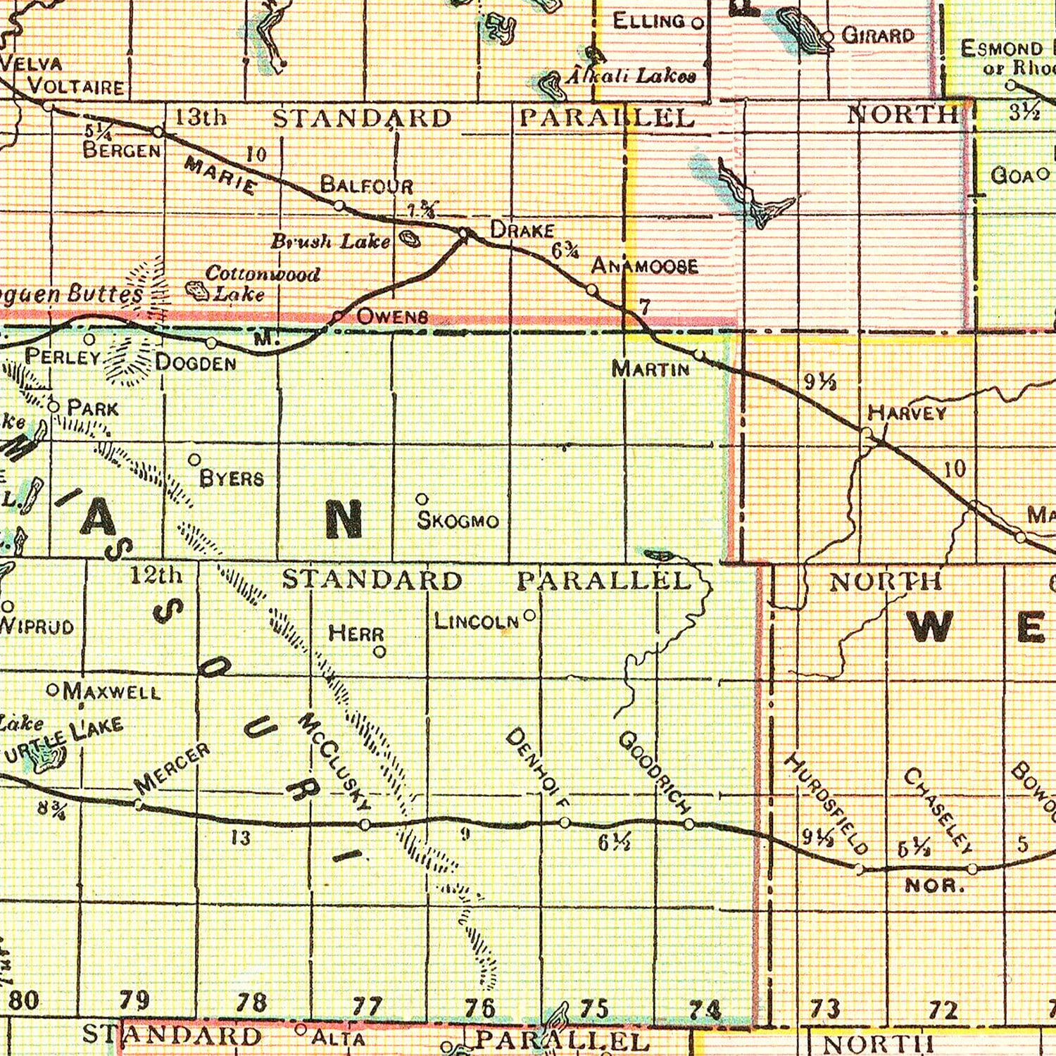 Vintage Map of North Dakota 1909