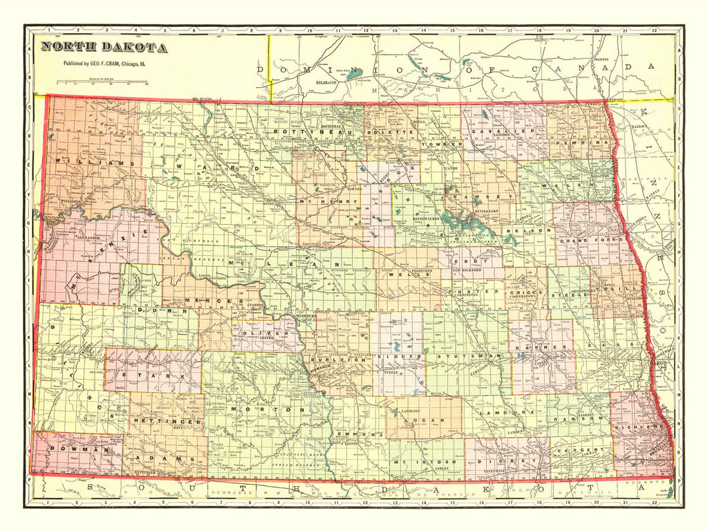 Vintage Map of North Dakota 1909