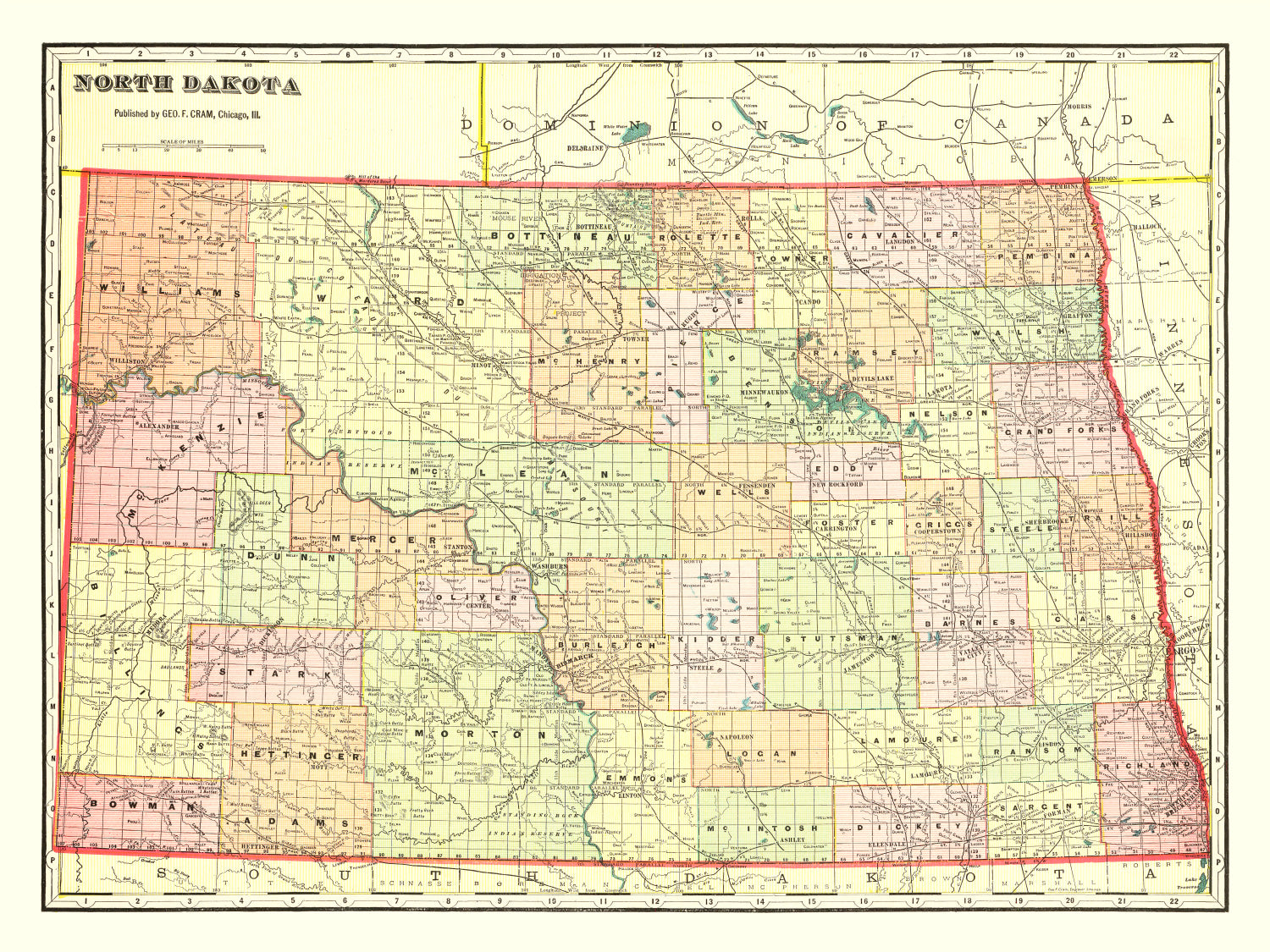 Vintage Map of North Dakota 1909