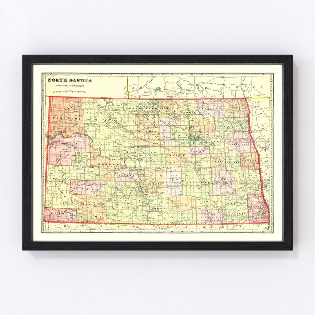 Vintage Map of North Dakota 1909