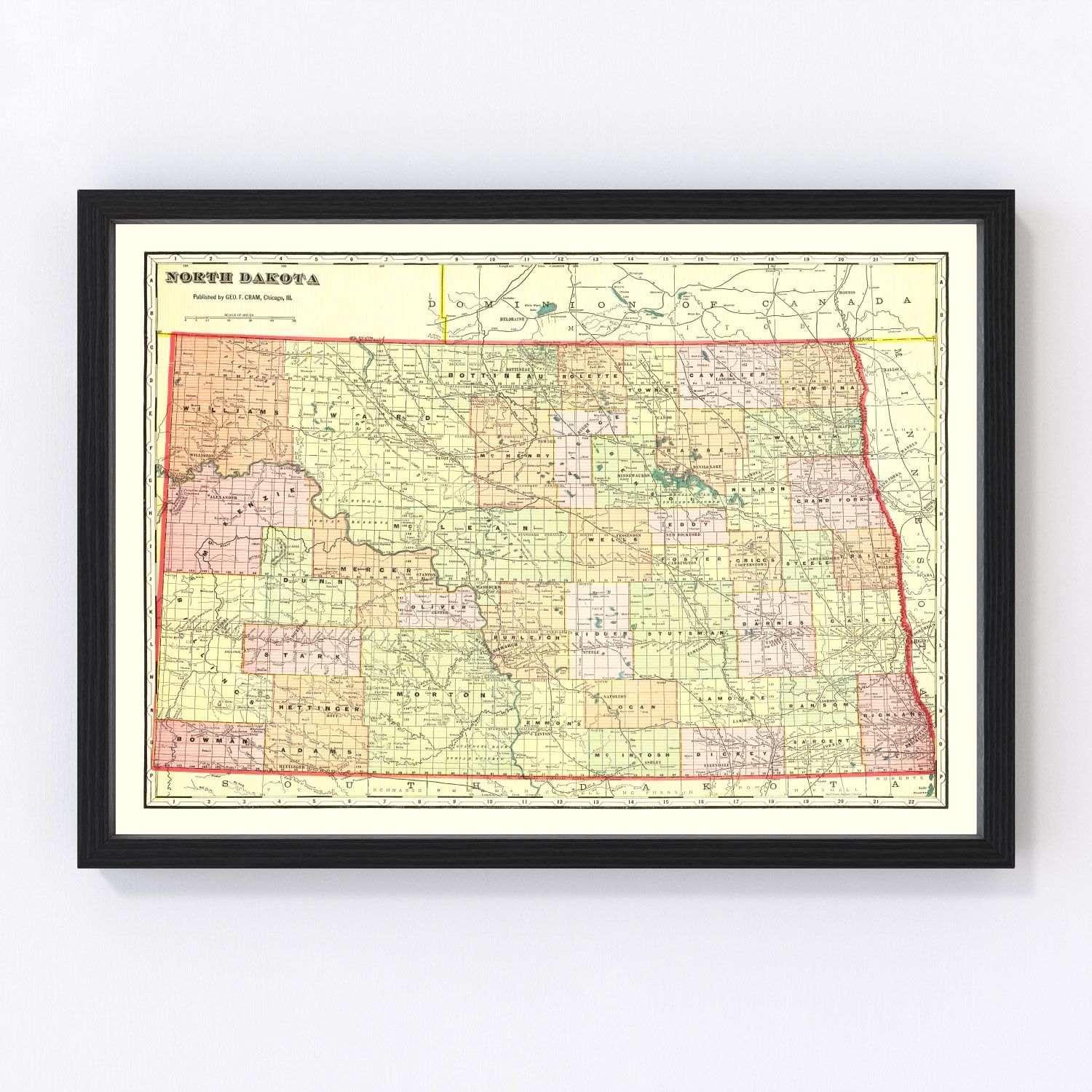 Vintage Map of North Dakota 1909