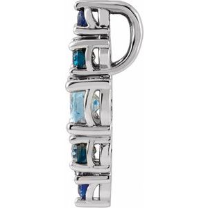 14K White Gold Natural Blue Multi-Gemstone Bar Pendant
