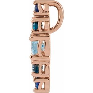 14K Rose Gold Natural Blue Multi-Gemstone Bar Pendant