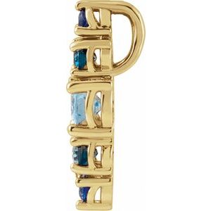 14K Yellow Gold Natural Blue Multi-Gemstone Bar Pendant