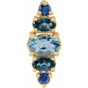 14K Yellow Gold Natural Blue Multi-Gemstone Bar Pendant