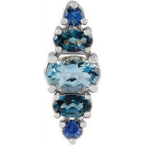 14K White Gold Natural Blue Multi-Gemstone Bar Pendant