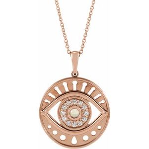 14K Rose Gold Natural Ethiopian Opal & 1/6 CTW Natural Diamond Evil Eye 16-18" Necklace