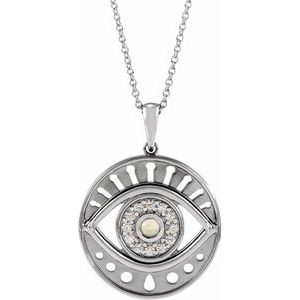 14K White Gold Natural Ethiopian Opal & 1/6 CTW Natural Diamond Evil Eye 16-18" Necklace