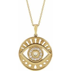 14K Yellow Gold Natural Ethiopian Opal & 1/6 CTW Natural Diamond Evil Eye 16-18" Necklace
