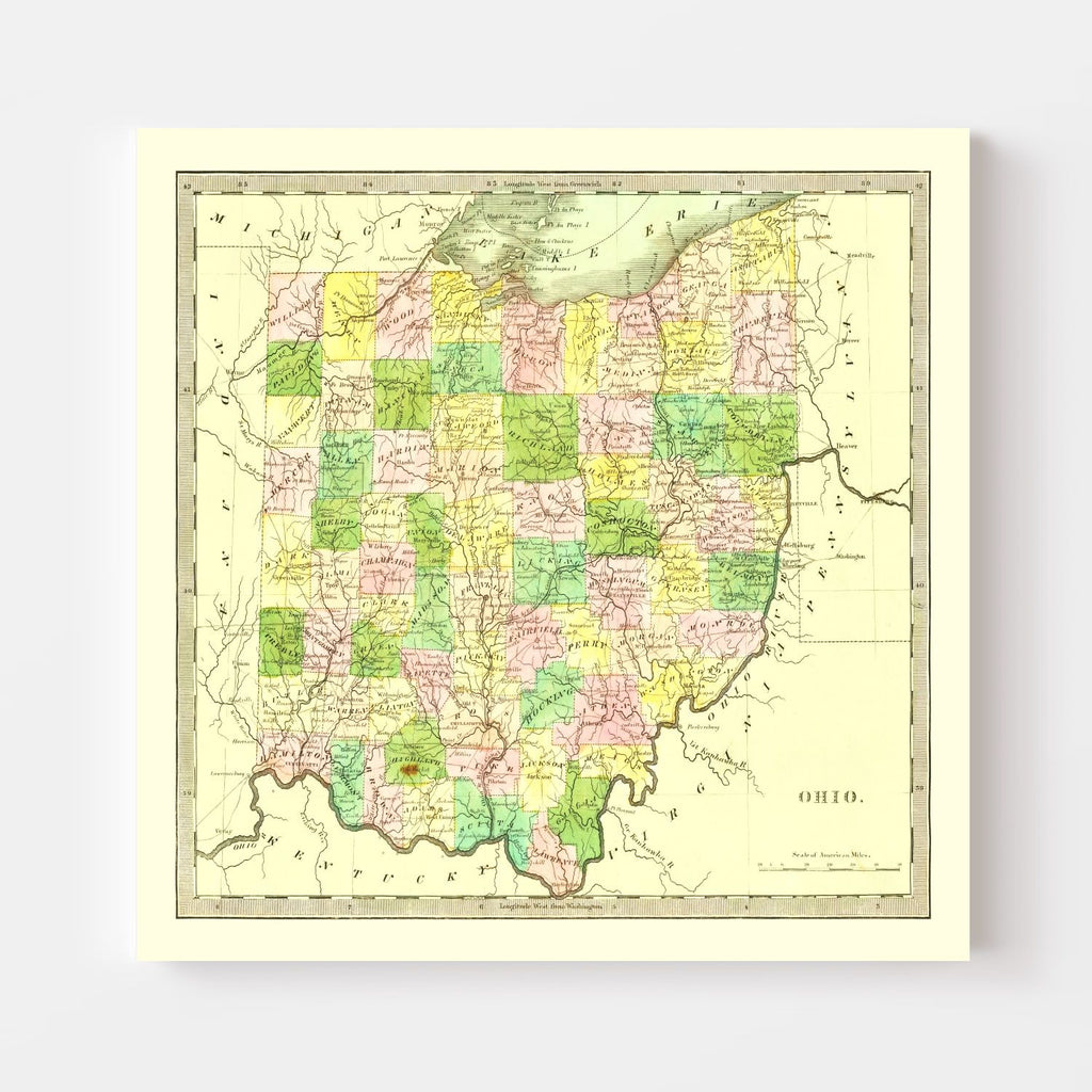 Vintage Map of Ohio 1836