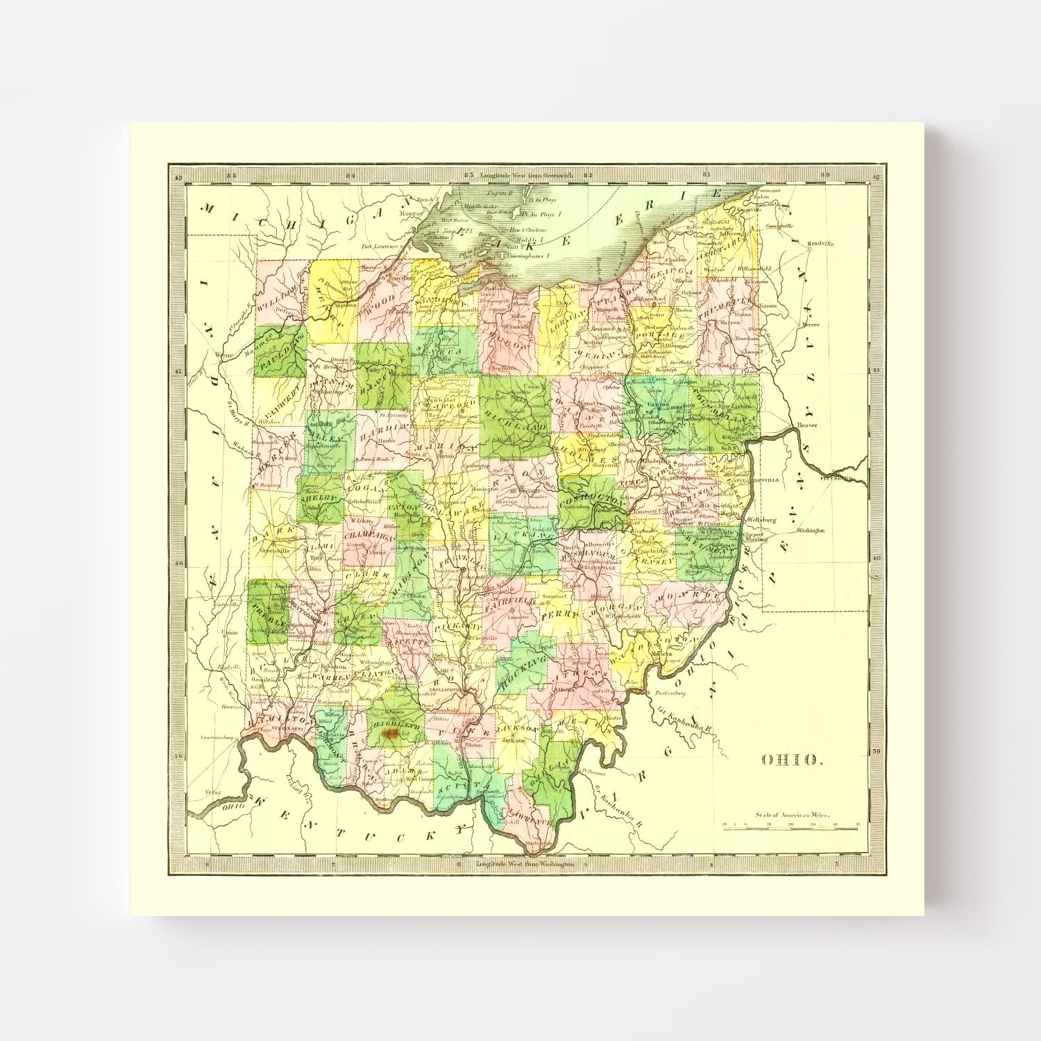 Vintage Map of Ohio 1836