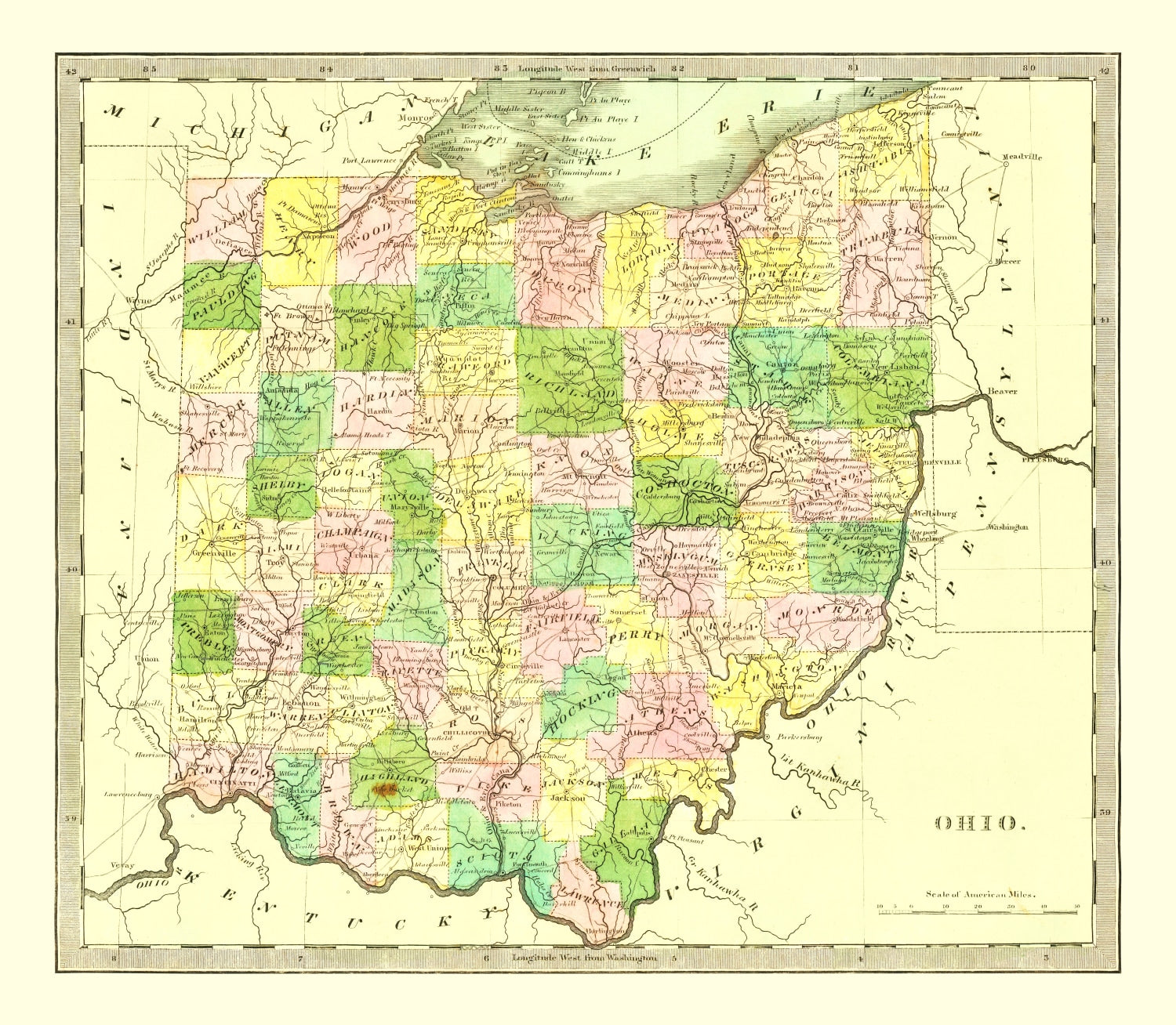 Vintage Map of Ohio 1836