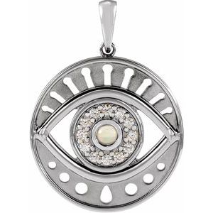 Sterling Silver Natural Ethiopian Opal & 1/6 CTW Natural Diamond Evil Eye Pendant