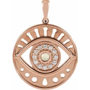 14K Rose Gold Natural Ethiopian Opal & 1/6 CTW Natural Diamond Evil Eye Pendant