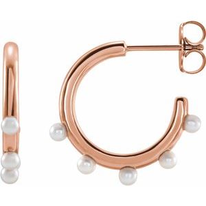 14K Rose Gold Cultured Seed Pearl Hoop Earrings