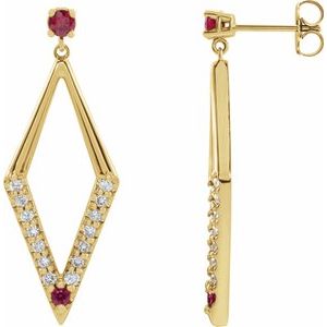 14K Yellow Gold Natural Ruby & 1/2 CTW Natural Diamond Geometric Earrings