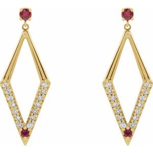 14K Yellow Gold Natural Ruby & 1/2 CTW Natural Diamond Geometric Earrings