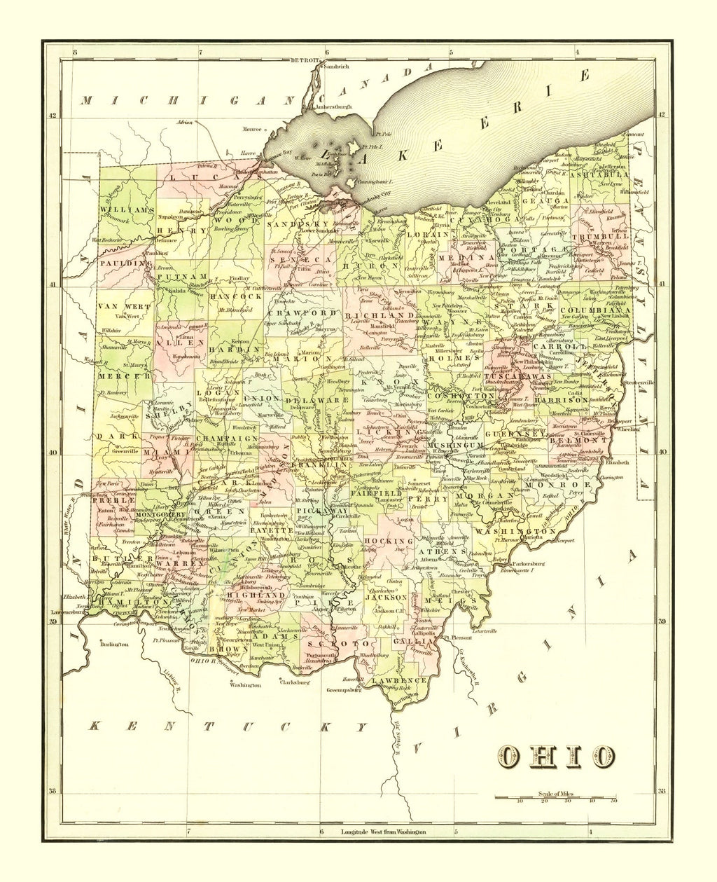 Vintage Map of Ohio 1838