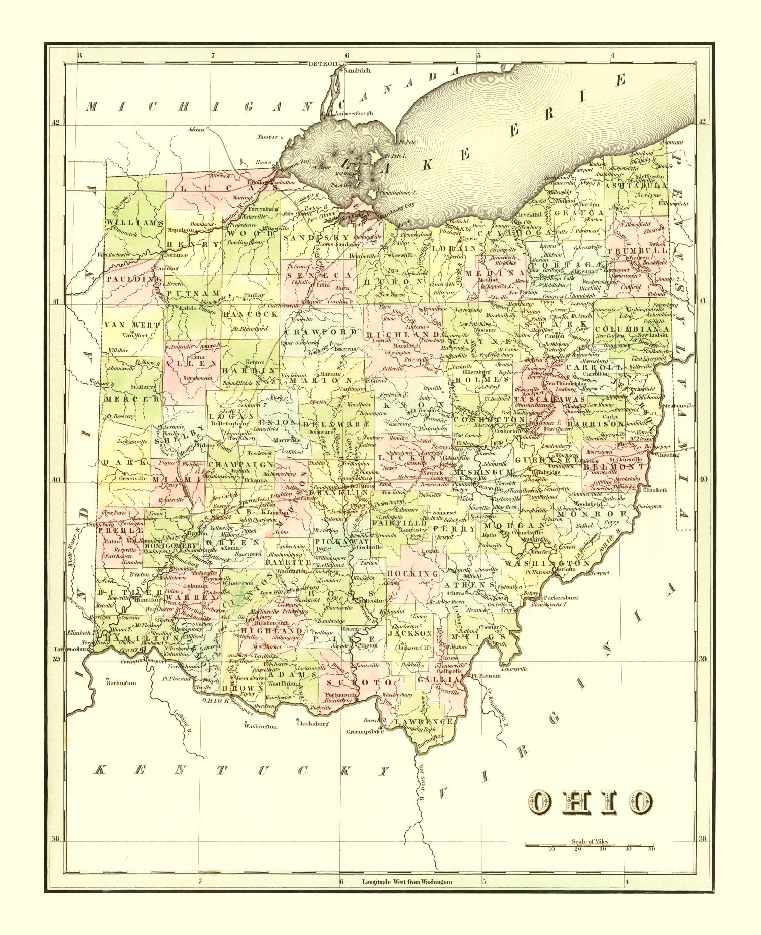 Vintage Map of Ohio 1838