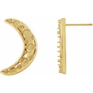 14K Yellow Gold Cabochon Crescent Moon Left Earring Mounting