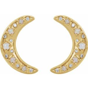 14K Yellow Gold Cabochon Crescent Moon Left Earring Mounting – image 3
