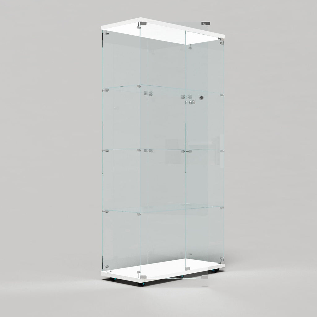 Tempered glass display cabinet, wine cabinet,storage cabinet,file cabinet,with Bluetooth LED light strip,lock on the door,equipped with cast,easy to move,for living room, bedroom,hallway,Office,white
