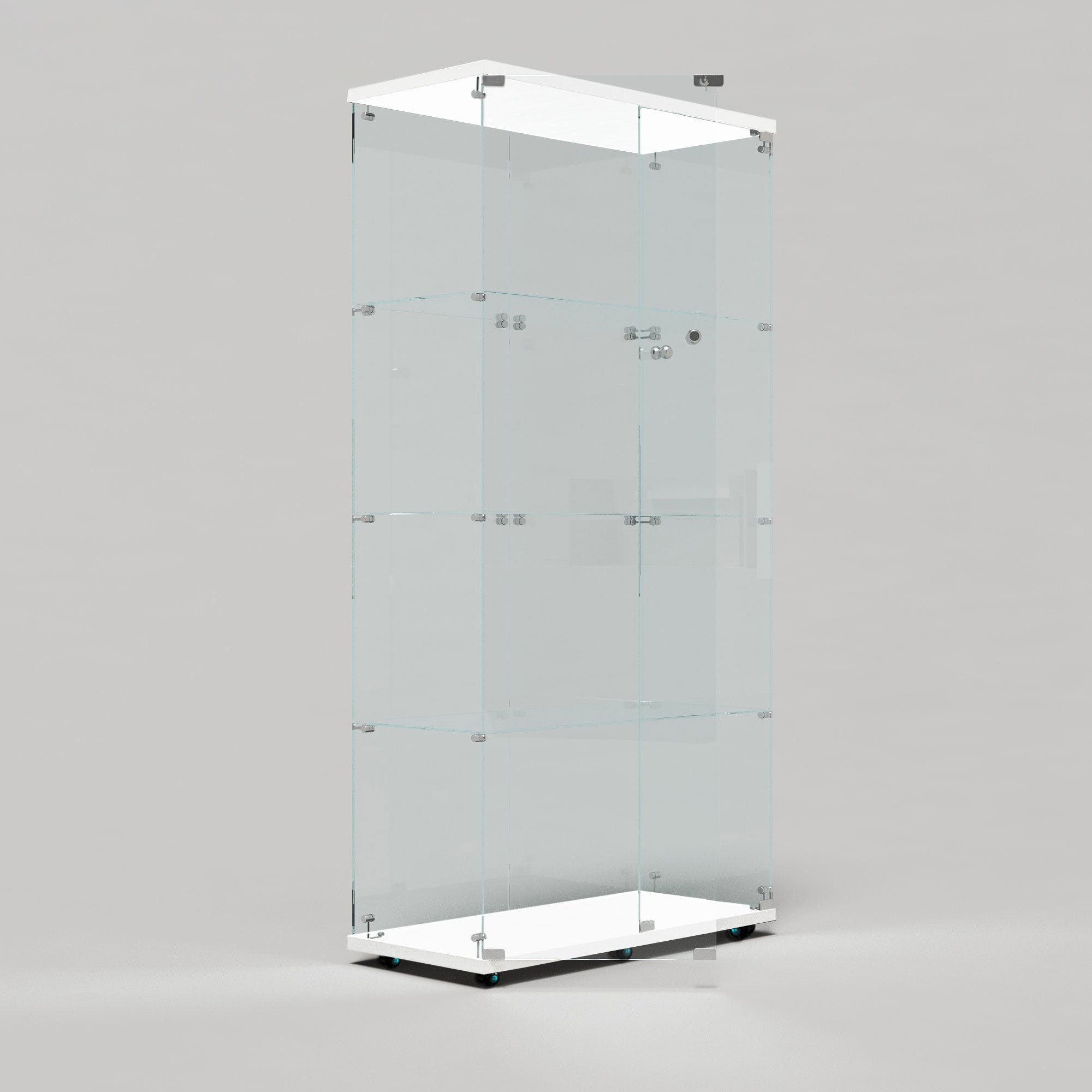 Tempered glass display cabinet, wine cabinet,storage cabinet,file cabinet,with Bluetooth LED light strip,lock on the door,equipped with cast,easy to move,for living room, bedroom,hallway,Office,white