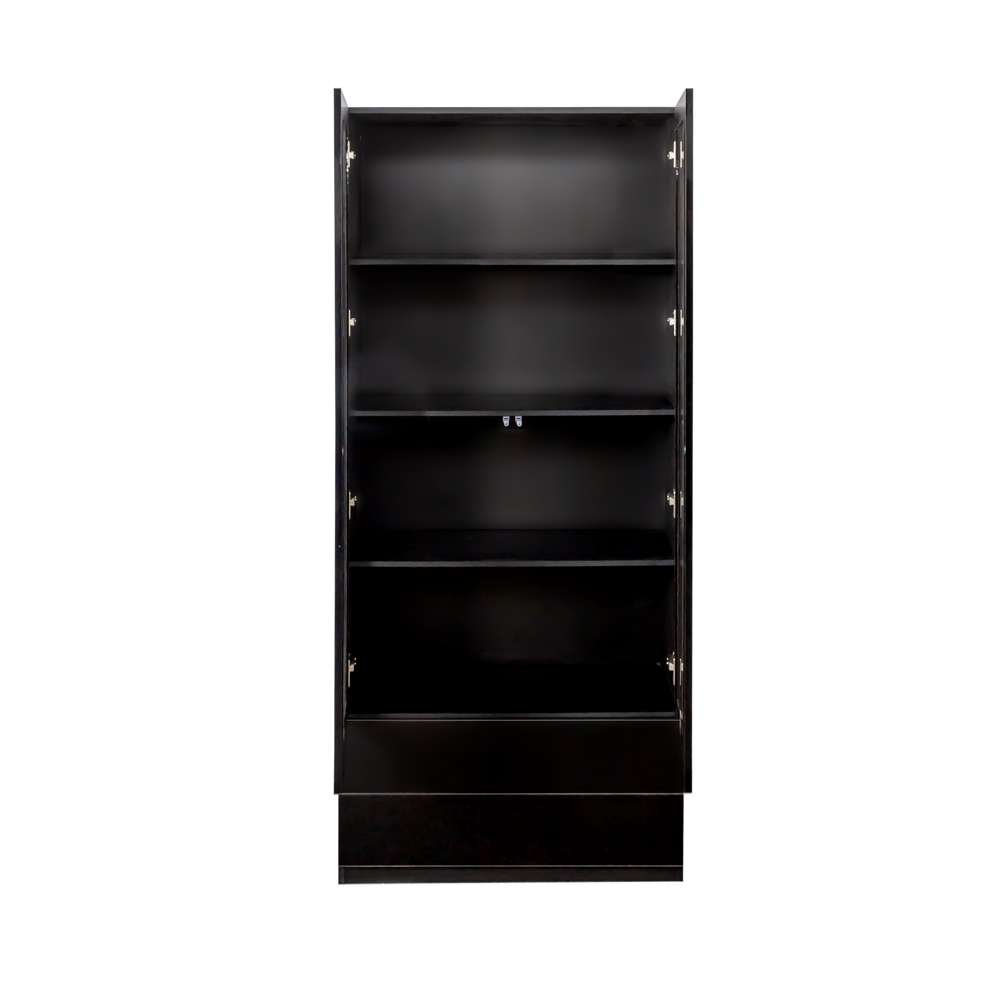 Display Cabinet with Glass Doors, Curio Storage Cabinet with 2-Drawer, Bookcase with LED Lights, Black