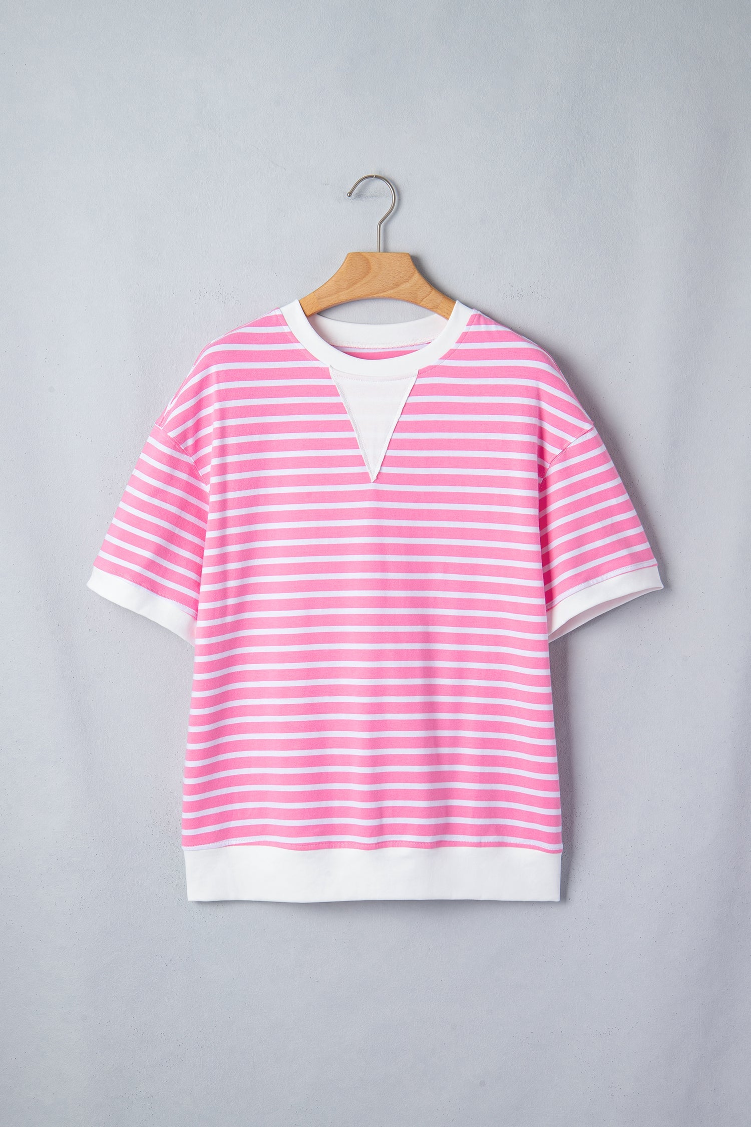 Stripe Colorblock Drop Shoulder Short Sleeve Top