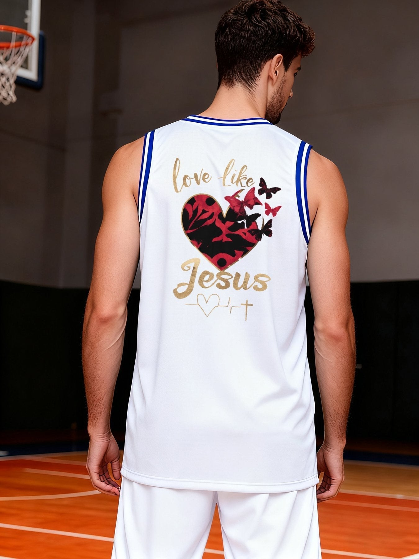 Love Like Jesus Adult White & Blue Basketball Jersey | Ships From USA