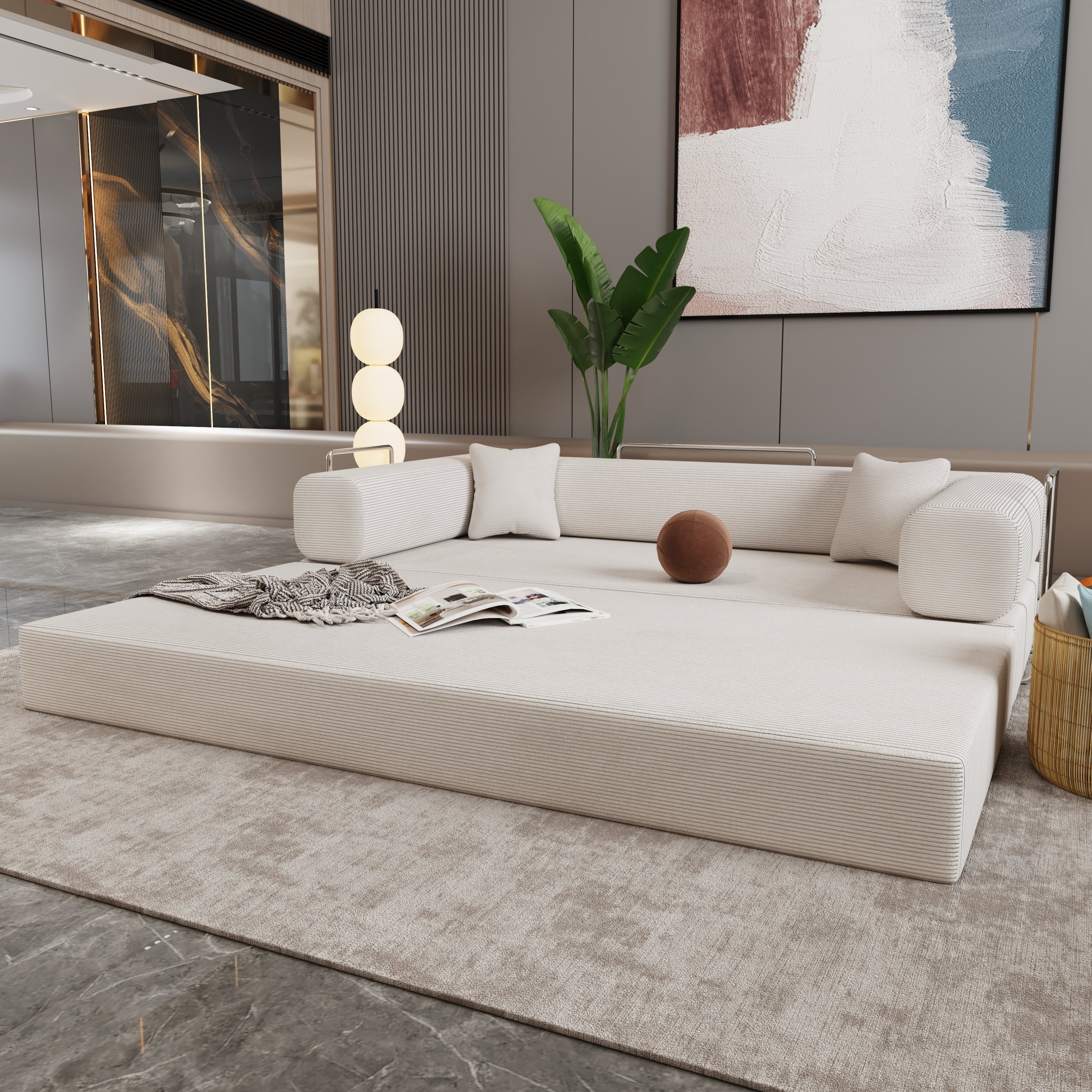 Double sofa, sofa bed, multifunctional compression sofa, wide body sofa, pure sponge sofa, fine striped velvet fabric sofa