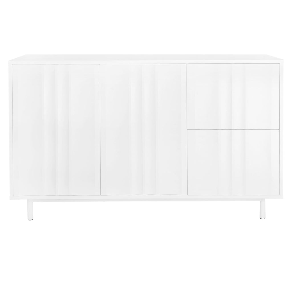 47.2' Buffet Sideboard Cabinet with 2 Doors And Drawers, Adjustable Shelf, Metal Legs Wave Pattern Kitchen Pantry Cabinets for Dining Room, Bedroom, Living Room